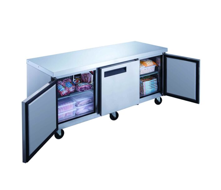 Dukers DUC72F 72" Stainless Steel Three Door Commercial Undercounter Freezer - 18.96 cu. ft. - USA