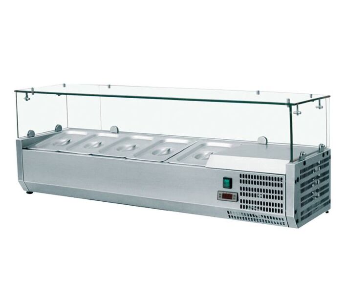 Omcan 55" Refrigerated Topping Rail with Sneeze Guard and 5 Pan Capacity - USA