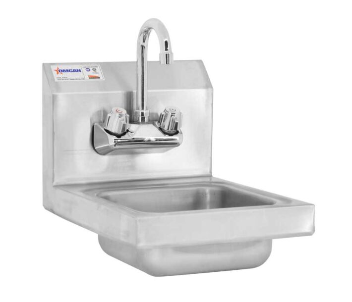 Omcan Wall Mounted Hand Sink with 4" Low Lead Gooseneck Faucet and Drainbasket - USA