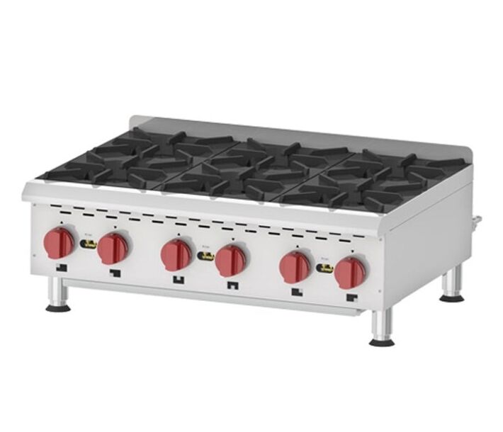 Zanduco Countertop Stainless Steel Gas Hot Plate with 6 Burners Natural Gas with Propane Conversion Kit - 132,000 BTU - USA