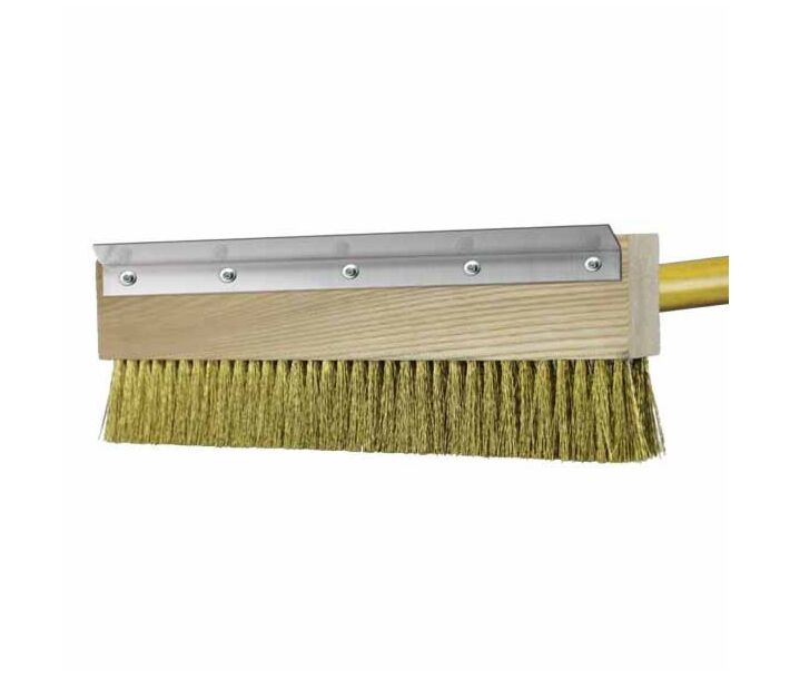Omcan 11" Heavy-Duty Brass Pizza Oven Brush with 40" Handle (1 1/8" Thick) - USA