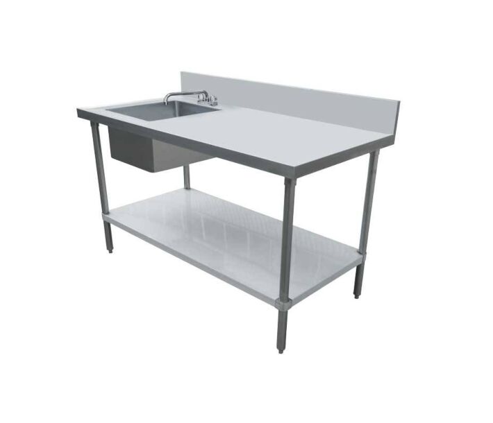Zanduco 24" X 72" All Stainless Steel Table with Left Sink and 6" Backsplash with Faucet - CA