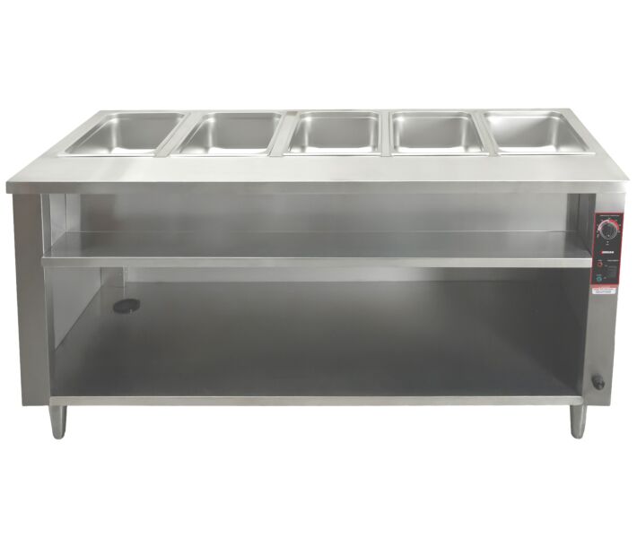 Omcan 72" 5-Pan Open Well Electric Steam Table with Cutting Board and Undershelf - 240V, 4kW - CA