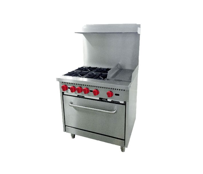Omcan 36" Commercial Natural Gas Range with 4 Burners, 12" Griddle and Standard Oven - 46025 - CA