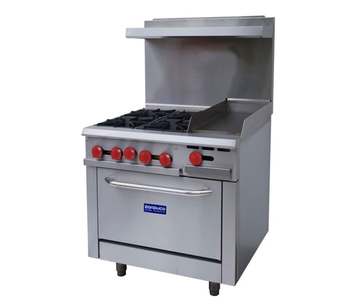 Zanduco 36" Commercial Range Oven w/ 12" Griddle and 4 Burners – Natural Gas - 171,000 BTU - CA