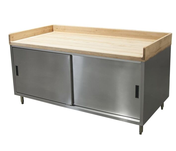 BK Resources CMBT-3072S 30" X 72" Maple Bakers Top Cabinet Base with Sliding Door Chef Table - CA