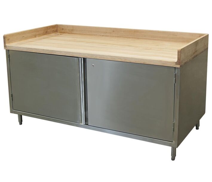 BK Resources CMBT-3072HL 30" X 72" Maple Bakers Top Cabinet Base Chef Table - Hinged Door with Lock - CA