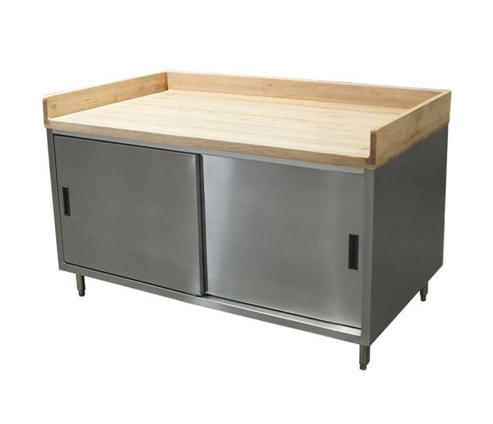 BK Resources CMBT-3060S 30" X 60" Maple Bakers Top Cabinet Base with Sliding Door Chef Table - USA