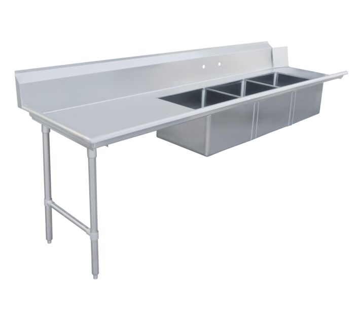 Zanduco 30" x 120" Left Side Soiled Dish Table with Three Sinks - CA