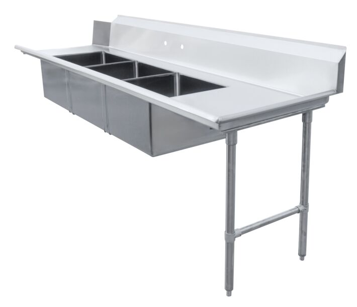 Zanduco 30" x 108" Right Side Soiled Dish Table with Three Sinks - USA