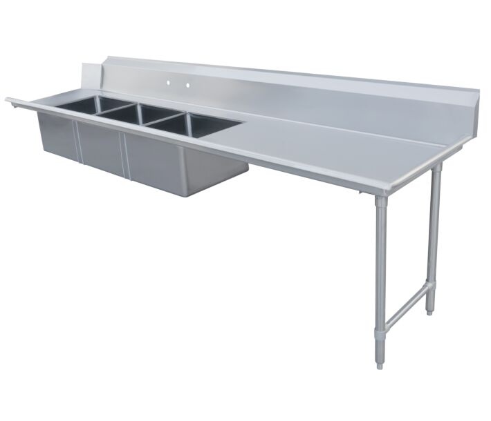 Zanduco 30" x 96" Right Side Soiled Dish Table with Three Sinks - USA