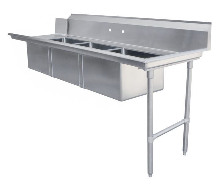 Zanduco 30" x 84" Right Side Soiled Dish Table with Three Sinks - USA