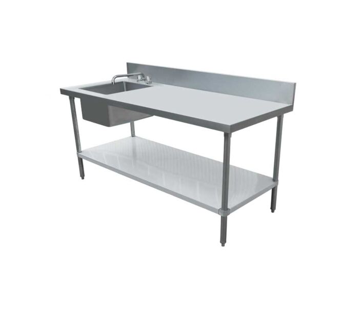 Omcan 30" x 72" Stainless Steel Table with Left Sink with 6" Backsplash and Glavanized Leg and Socket - CA