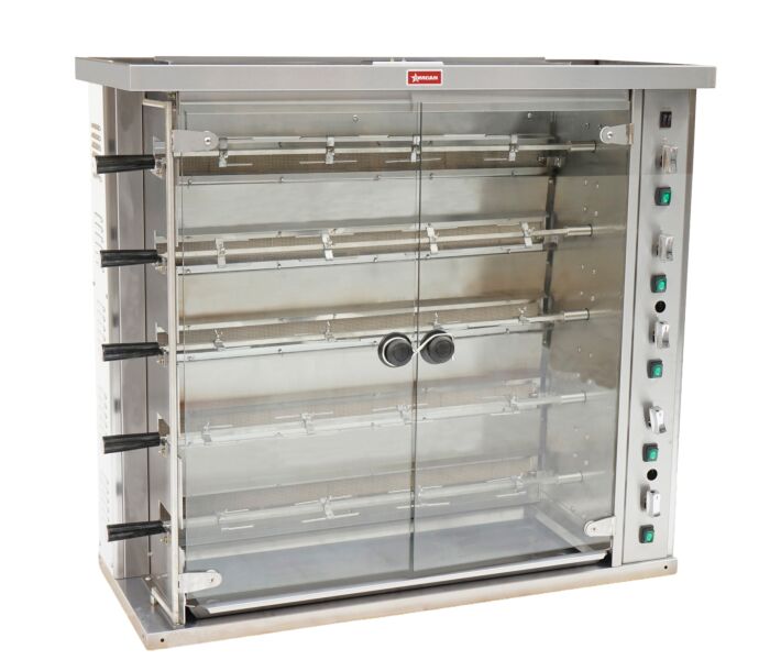 Omcan 47" Natural Gas Rotisserie with 5 Spits for 20 Chickens - 105,000 BTU - CA