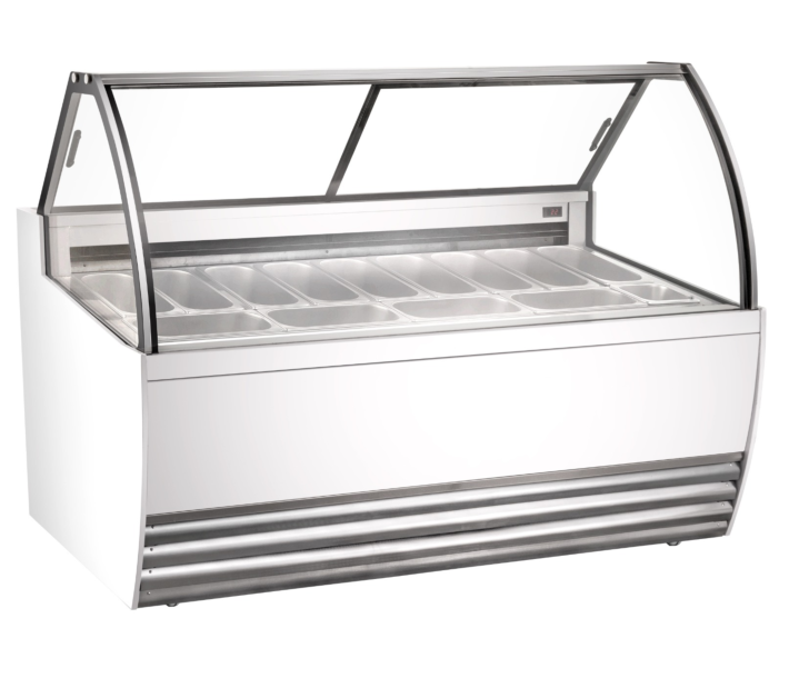 Zanduco 69.5" White Gelato Display Showcase with 13 Pans and Flat Sneeze Guard - 110-120 V, 1500 W - CA