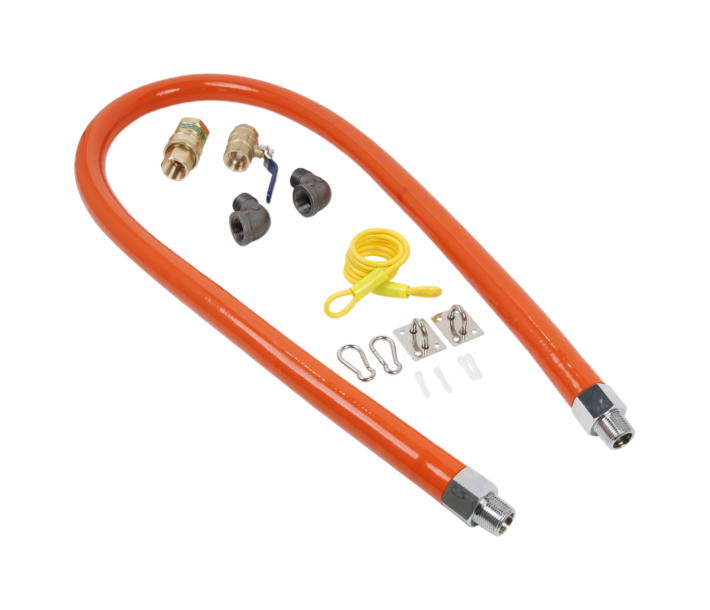Omcan Mobile 3/4" Gas Connector Hose Kit 48" Length with 2 Elbows, Full Port Valve and Quick Disconnect - CA