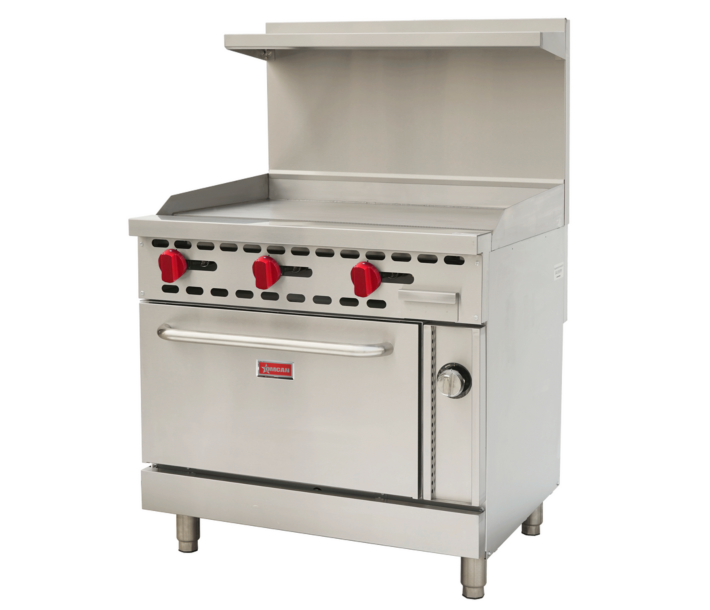 Omcan 36" Commercial Natural Gas Range with 36" Griddle and Standard Oven - 93,000 BTU - CA
