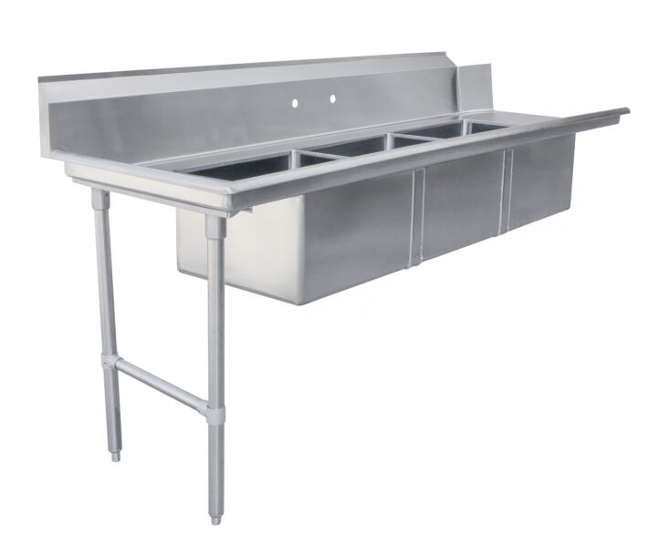 Zanduco 30" x 84" Left Side Soiled Dish Table with Three Sinks - USA