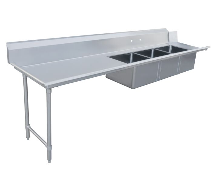 Zanduco 30" x 96" Left Side Soiled Dish Table with Three Sinks - CA