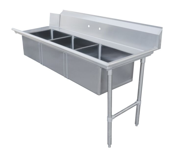 Zanduco 30" x 72" Right Side Soiled Dish Table with Three Sinks - CA