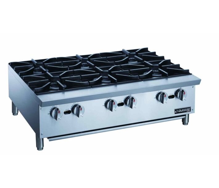 Dukers DCHPB36 36" Commercial Gas Countertop Hot Plate - 6 Burners, 192,000 BTU - USA