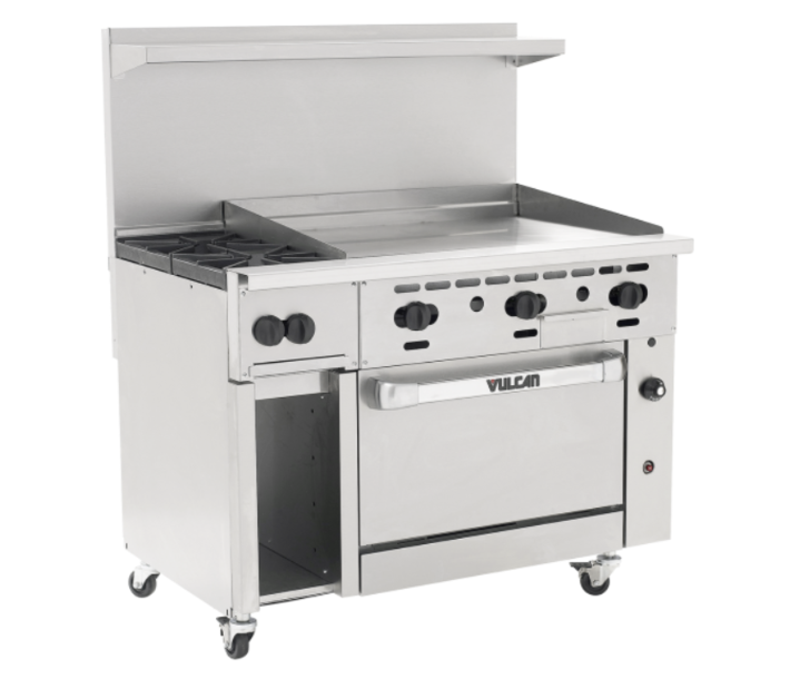 Vulcan 48C-2B36G Endurance Series 48" 2 Burner Range with 36" Right Griddle, 36" Manual Control, Convection Oven, 12" Storage Base, and 155,000 BTU - NP/LP - CA