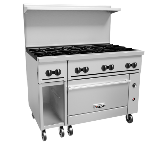 Vulcan 48C-8BP Endurance Series 48" 8 Burner Range with Convection Oven, 12" Cabinet Base, and 275,000 BTU - Liquid Propane - CA