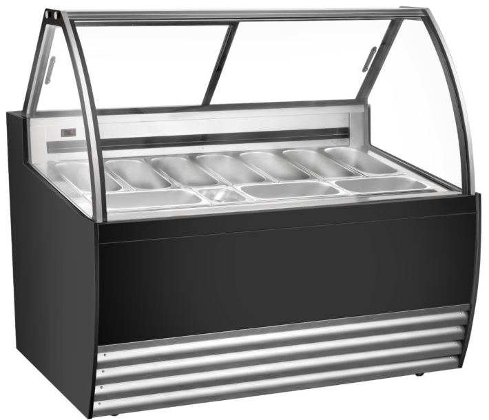 Zanduco 55" Black Gelato Display Showcase with 10 Pans and Flat Sneeze Guard - 110-120 V, 1500 W - CA