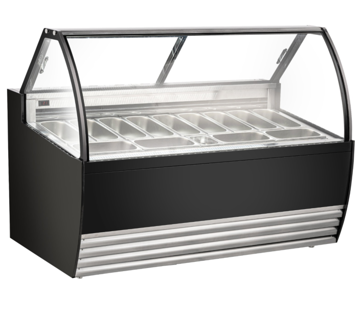 Zanduco 69.5" Black Gelato Display Showcase with 13 Pans and Flat Sneeze Guard - 110-120 V, 1500 W - CA