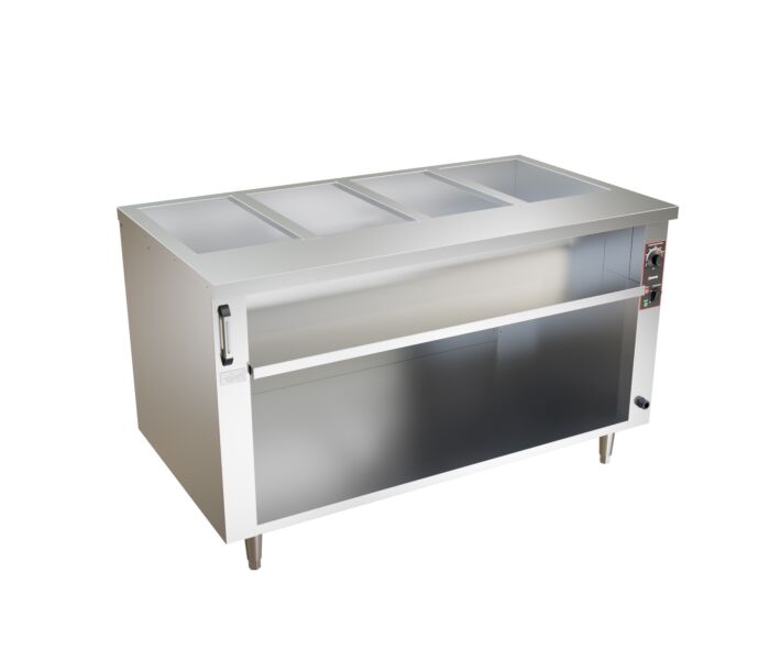 Omcan 58" 4 Pan Open Well Electric Steam Table with Undershelf, 4 kW 1ph, 240V - CA