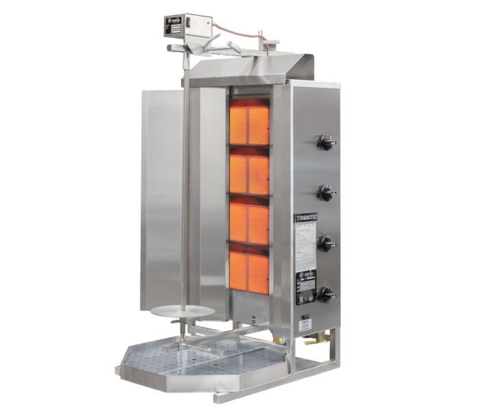 Potis MU-GD4 Natural Gas Gyros Grill Doner Kebab Machine / Vertical Broiler Machine with 4 Burners and 154 lb. Capacity - 38,000 BTU - USA