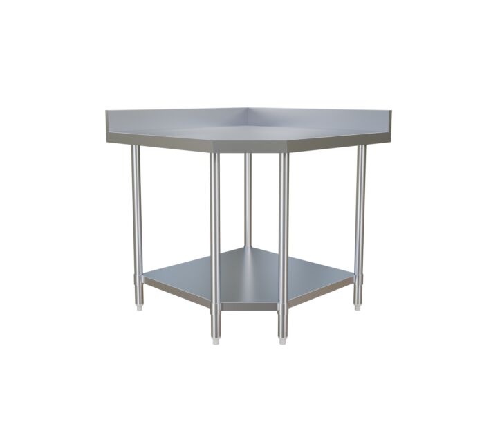 Omcan 24" Corner Worktable with 4" Backsplash & Undershelf - USA