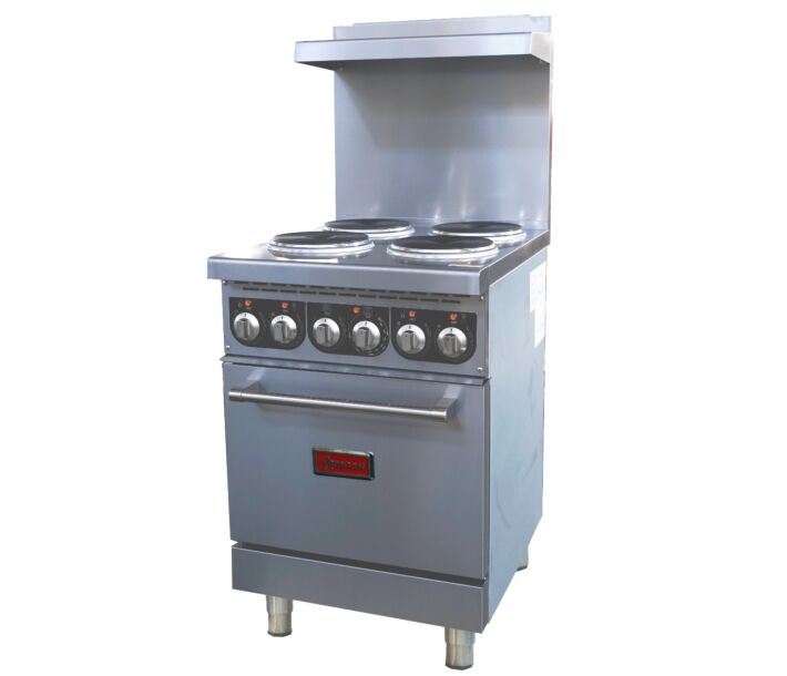 Omcan 24" Commercial Electric Range with 4 Burners and Standard Oven - 208V, 1Ph - USA