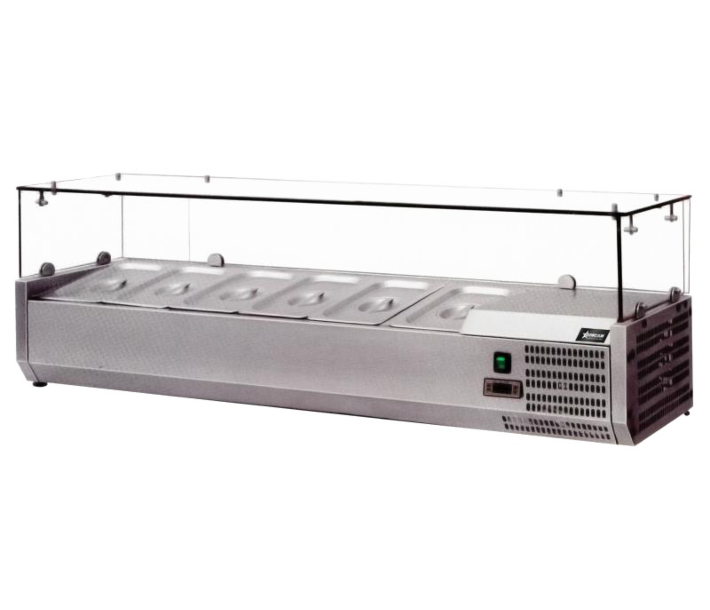 Zanduco 59" Topping Rail Refrigerated with Sneeze Guard and 6 Pan Capacity - 110 V - USA