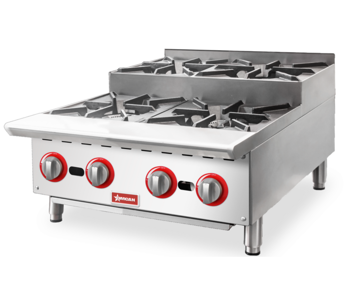 Omcan 24" Gas Hotplate Step Up with 4 Burners Natural Gas with Propane Conversion Kit - 104,000 BTU - CA