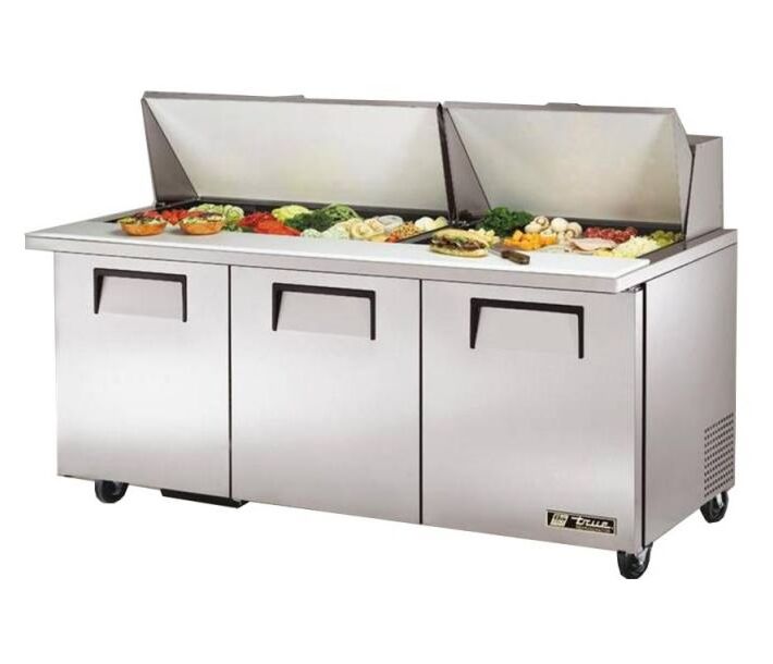True TSSU-72-30M-B-ST-HC 72" Mega-Top 3-Solid Door Refrigerated Sandwich/Salad Prep Table - 115V - USA