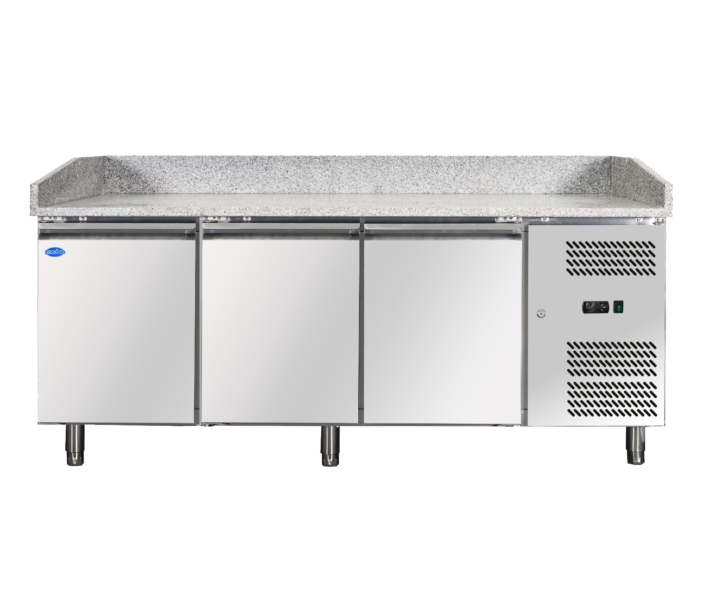 Zanduco 80" Granite Top Refrigerated Pizza Prep Table with 3 Doors - 110V - USA
