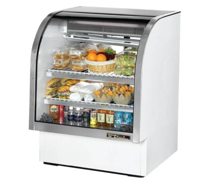 True TCGG-36-HC-LD 36" White Curved Glass Refrigerated Deli Case - 17 cu. ft. - USA