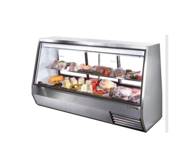 True TDBD-96-3 96" Three Door Double Duty Refrigerated Deli Case - 63.5 cu.ft. - USA
