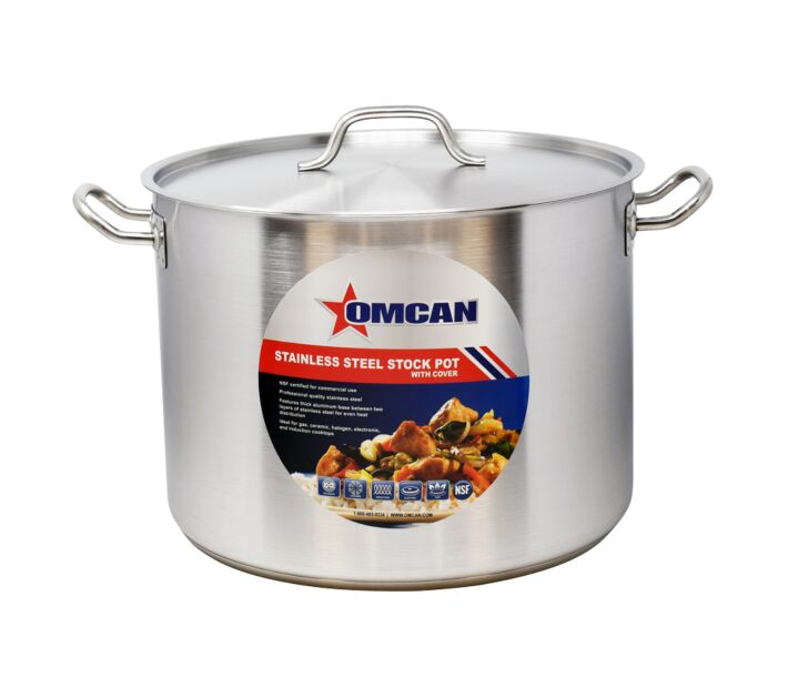 Omcan 40 Qt. Stainless Steel Stock Pot 16.5" Diameter with Cover - NSF - CA