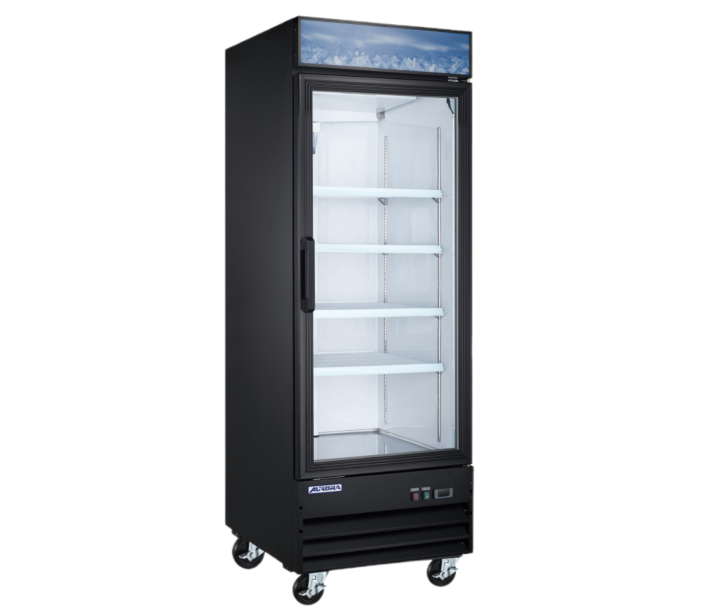 Aurora 29" Black Single Glass Door Refrigerator with Lightbox and 640L Capacity - 120V, 384W - USA