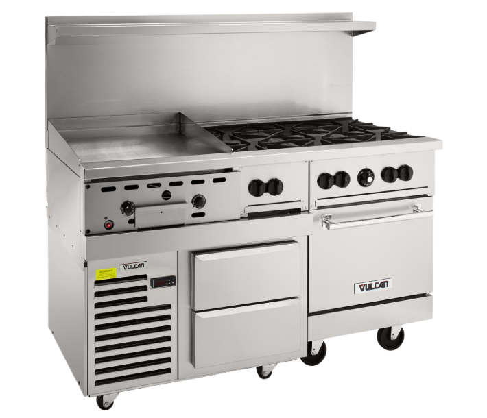 Vulcan 60RS-10BP Endurance Series 60" 10 Burner Range with Standard Oven, Refrigerated Base, and 358,000 BTU - Liquid Propane - CA