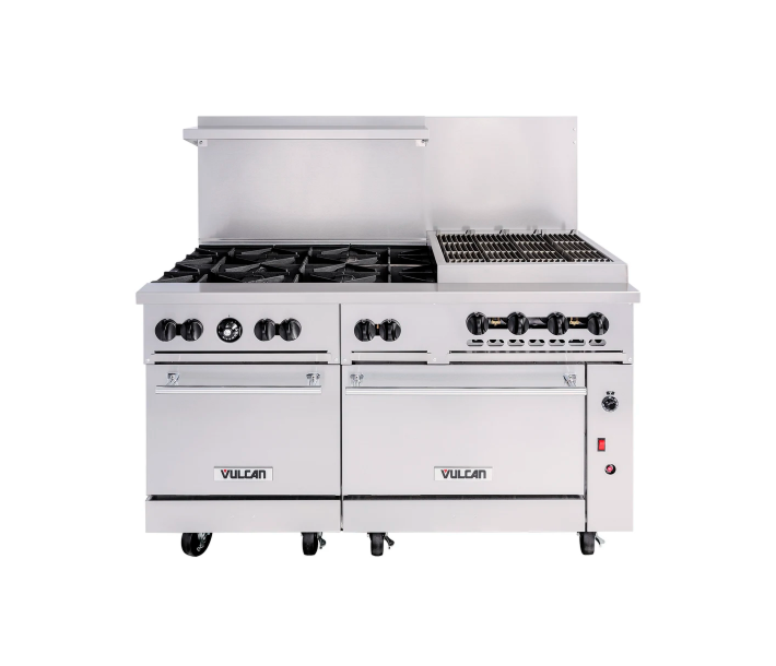 Vulcan 60SC-6B24GBN Endurance Series 60" 6 Burner Range with 24" Right Griddle/Broiler, 24" Manual Control, Standard Oven, Convection Oven, and 268,000 BTU - Natural Gas - USA