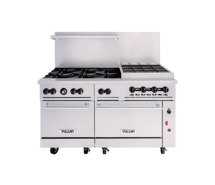 Vulcan 60SC-6B24GB Endurance Series 60" 6 Burner Range with 24" Right Griddle/Broiler, 24" Manual Control, Standard Oven, Convection Oven, and 268,000 BTU - NG/LP - USA