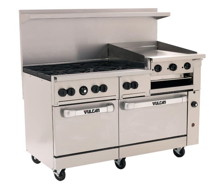 Vulcan 60SC-6B24GBP Endurance Series 60" 6 Burner Range with 24" Right Griddle/Broiler, 24" Manual Control, Standard Oven, Convection Oven, and 268,000 BTU - Liquid Propane - USA