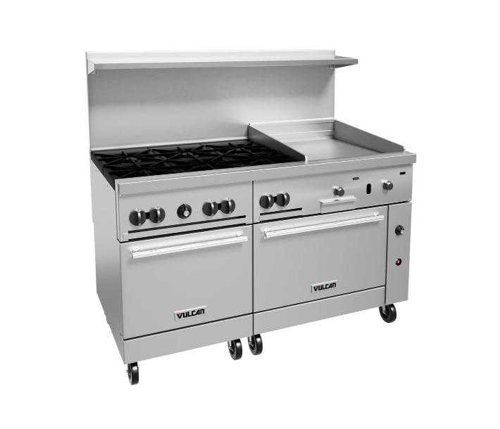 Vulcan 60SC-6B24GP Endurance Series 60" 6 Burner Range with 24" Right Griddle, 24" Manual Control, Standard Oven, Convection Oven, and 278,000 BTU - Liquid Propane - CA
