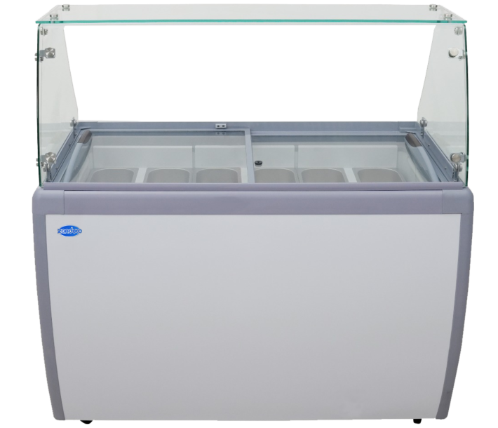 Zanduco 50" Gelato Dipping Cabinet with Flat Sneeze Guard, 9 Pans, and 290L Capacity - 110V, 260W - USA