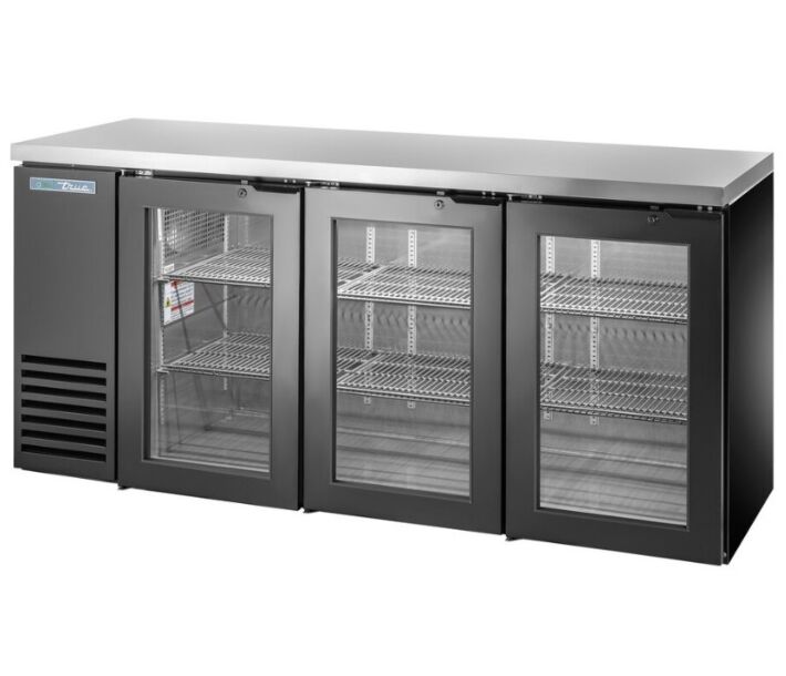 True TBB24-72-3G-Z1-SFT-B-1 72" Back Bar Refrigerator Three Swinging Glass Doors- Black - CA