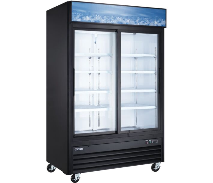 Aurora 54" Black Double Sliding Glass Door Refrigerator with Lightbox and 1274L Capacity - 120V, 249W - USA