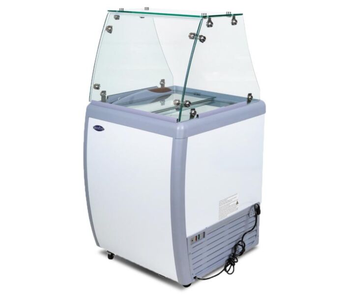 Zanduco 26" 4+2 Tubs Ice Cream Dipping Cabinet / Freezer with Flat Sneeze Guard - 110V, 3A - CA